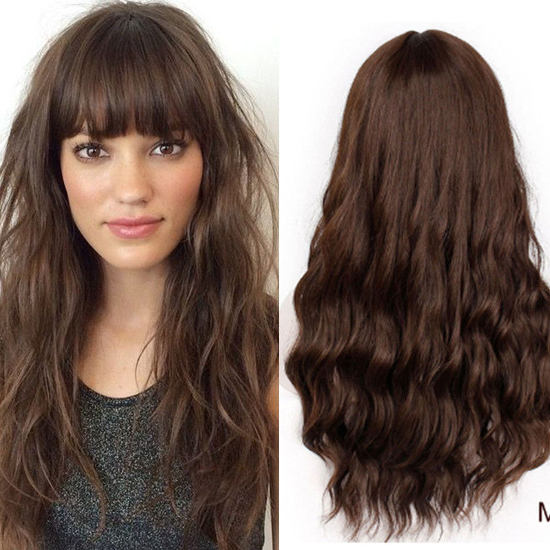 Solid Color Long Hair Wig European  Women's