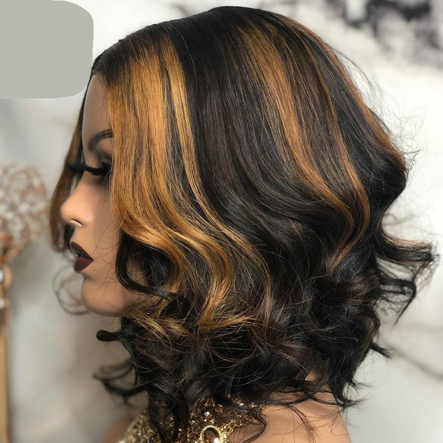 Wigs, Mid-point Black And Brown Short Curly Hair