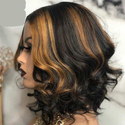 Wigs, Mid-point Black And Brown Short Curly Hair